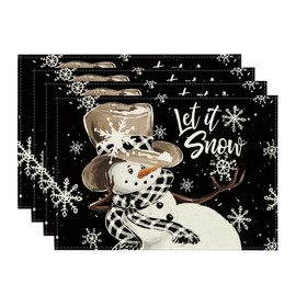 Artoid Mode Black Snowman Snowflake Let It Snow Christmas Place Mats Set of 4 30 x 45 cm Holiday Place Mats Kitchen Party Decoration