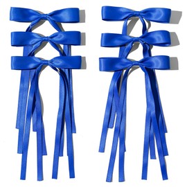 Hair Bows Clips Ribbon Bowknot with Long Tail 6 PCS,Coquette Bow Hair for Girls Royal Blue Hair Bows Barrettes Hair Accessories Cute Hair Accessories for Women and Teens