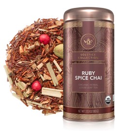 Teabloom Organic Herbal Tea, Ruby Spice Chai Loose Leaf Tea, Spicy and Rich Rooibos Chai with No Caffeine, USDA and EU Certified Organic, Fresh Whole Leaf Blend in Reusable Gift Canister, 3 oz/85 g Canister Makes 35-50 Cups