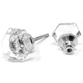 B08RY5W25N Solid Glass Door Knobs Clear Six Point Interior Knobs- Brushed Nickel