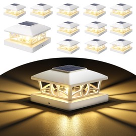 NIORSUN Solar Post Lights Outdoor, Fence Post Solar Lights Warm White Outdoor Waterproof Edison LED Bulbs Garden Patio Fence Deck Decor, Post Cap Lights 4x4 5x5 Wood Vinyl, White 12 Pack