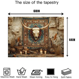 RichIdeas Western Tapestry Tribal Totem Bull Skull Wall Hanging