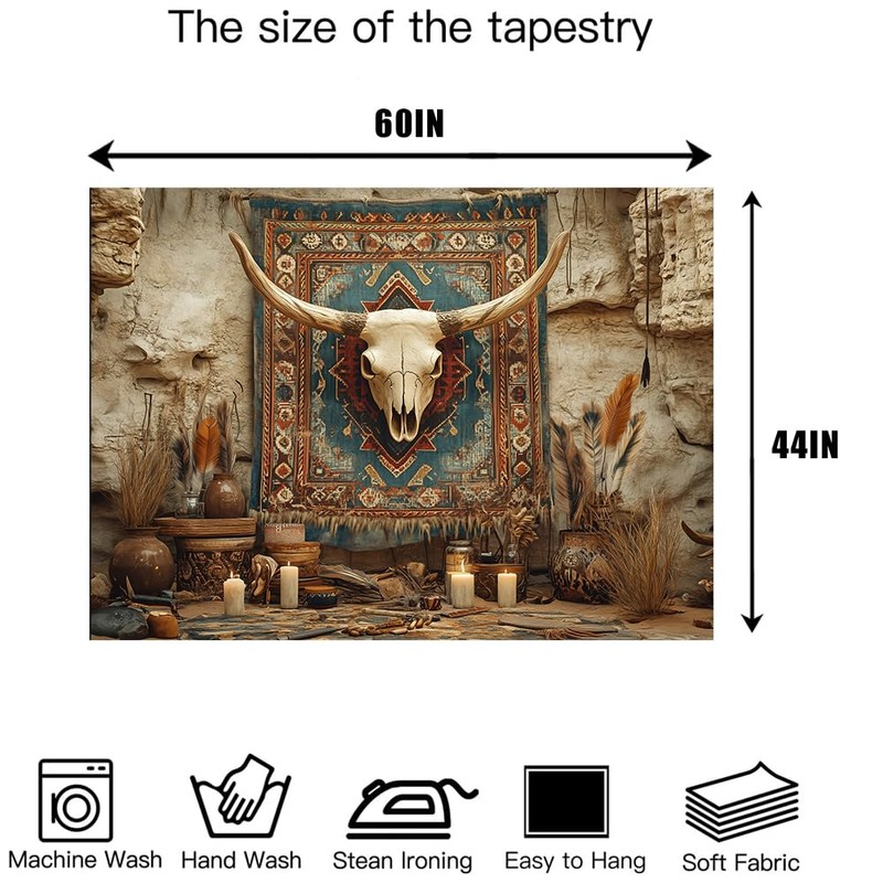 RichIdeas Western Tapestry Tribal Totem Bull Skull Wall Hanging