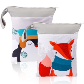 EKOCEV Nappy Bag Wetbag Pack of 2 Reusable Waterproof Cloth Nappies Wet Bags Wet and Dry Double Zip Wet Bag for Travel Sports and Pool, White, Garment bag