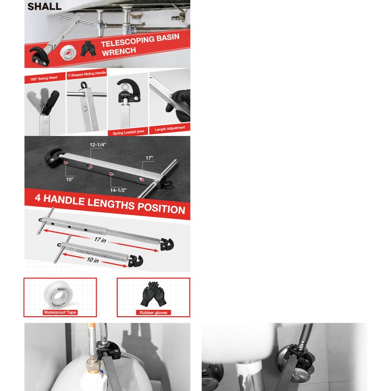 SHALL Telescoping Basin Wrench, Adjustable Sink Wrench with 10'' to