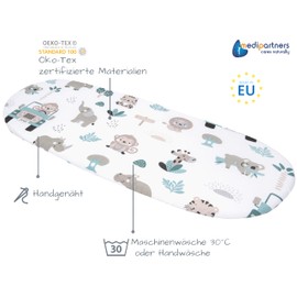 Medi Partners Fitted Sheet for Pram, 86 x 40 cm, 100% Cotton Mattress Protector (Mint Zoo)