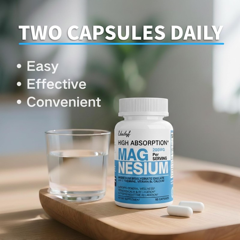 Chelated Magnesium Bisglycinate 200mg with L-Theanine, 60 Capsules