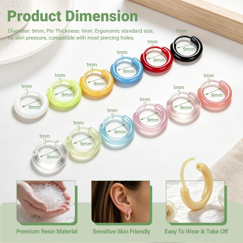 12 Pairs Colorful Plastic Hoop Earrings Clear Sports Earring for
