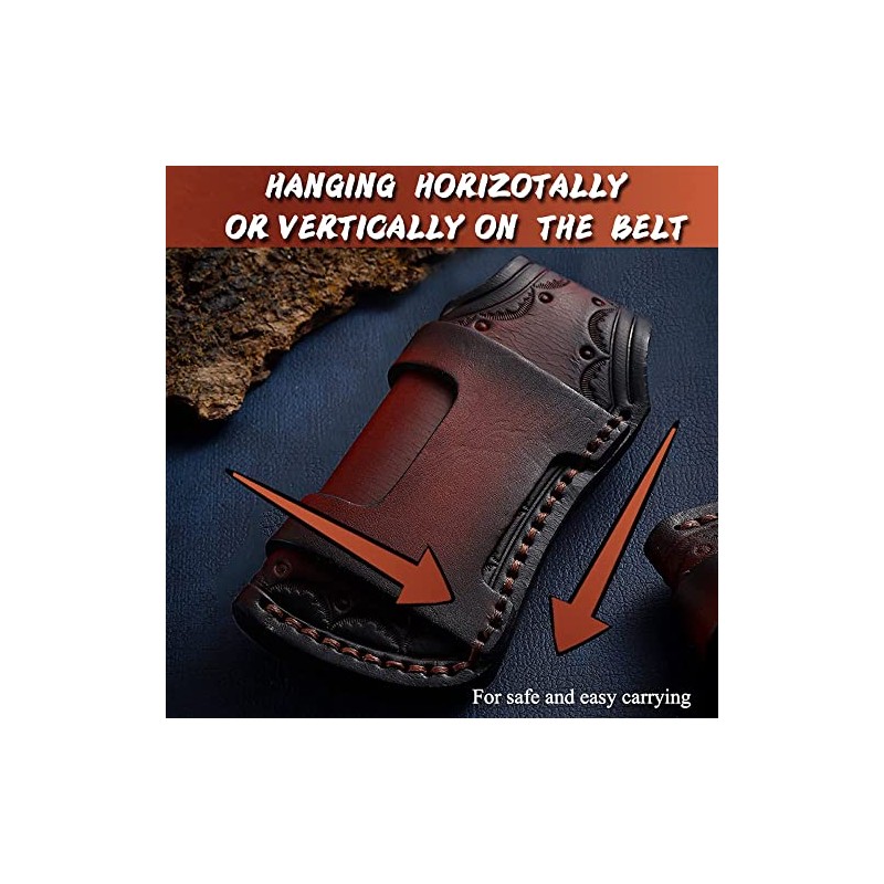 Omesio Pocket Knife Sheath, 4.53" Folding Leather Case, Horizontal Belt