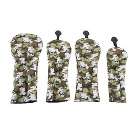 4Pcs Golf Club Head Cover PU Thick Plush Wear Resistant Golf Putter Cover with Number Board Camouflage Green
