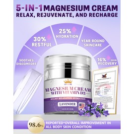 5-In-1 Magnesium Cream-Magnesium Lotion for Sleep Soothing Discomfort, Moisturing&Hydrating with Lavender, Vitamin D3, Chamomile Suitable for Kids & Adults All Skin Types (1.7 FL OZ) (3PC)