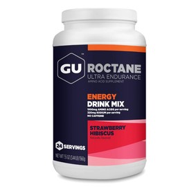 Gu Energy Roctane Ultra Endurance Energy Drink Mix, Vegan, Gluten-Free, Kosher, and Dairy-Free n-The-Go Energy for Any Workout, Strawberry Hibiscus, 3.44 lb. Canister (24 Servings)