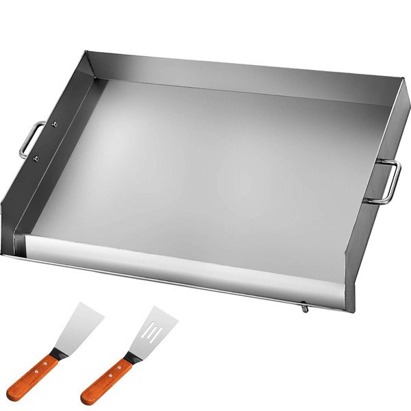 VEVOR Stainless Steel Griddle 36" X 22" Rectangular Plate BBQ Charcoal/Gas 2 Handles and Grease Groove with Hole, Grills for Camping, Tailgating and Parties, Universal Flat Top Griddle/36 x 22"