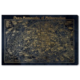 The Oliver Gal Artist Co. Maps Wall Art Canvas Prints 'Navy Gold Paris Map'