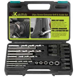 KAKILFOB Broken Bolt Extractor, 25 PCS Extractor Set, Easy Out Drill Bit Guides, Drill Extractor Kit for Removing Stripped, Damaged, Rusted, Rounded-Off Bolts, Automotive Nuts & Screws