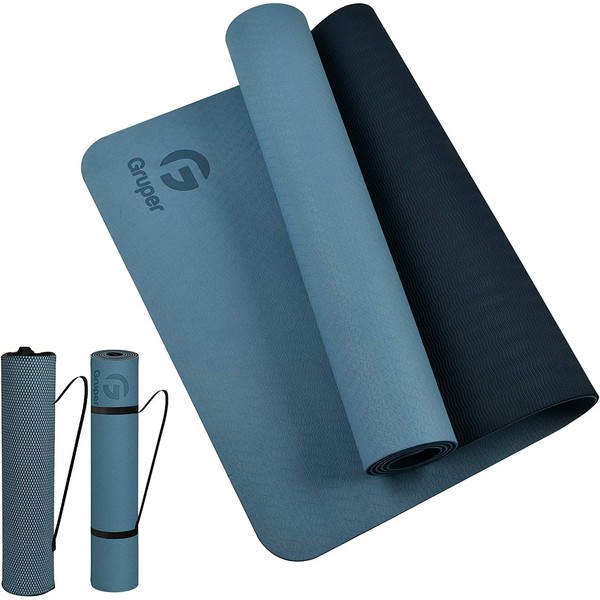 Gruper Yoga Mat, 0.2 inch (6 mm), Exercise Mat, Fitness Mat, Training Mat, TPE Ring Protective Material, Lightweight, Durable, Skin-friendly, Non-slip on Both Sides, Indoor Exercise, Pilates Mat, Easy