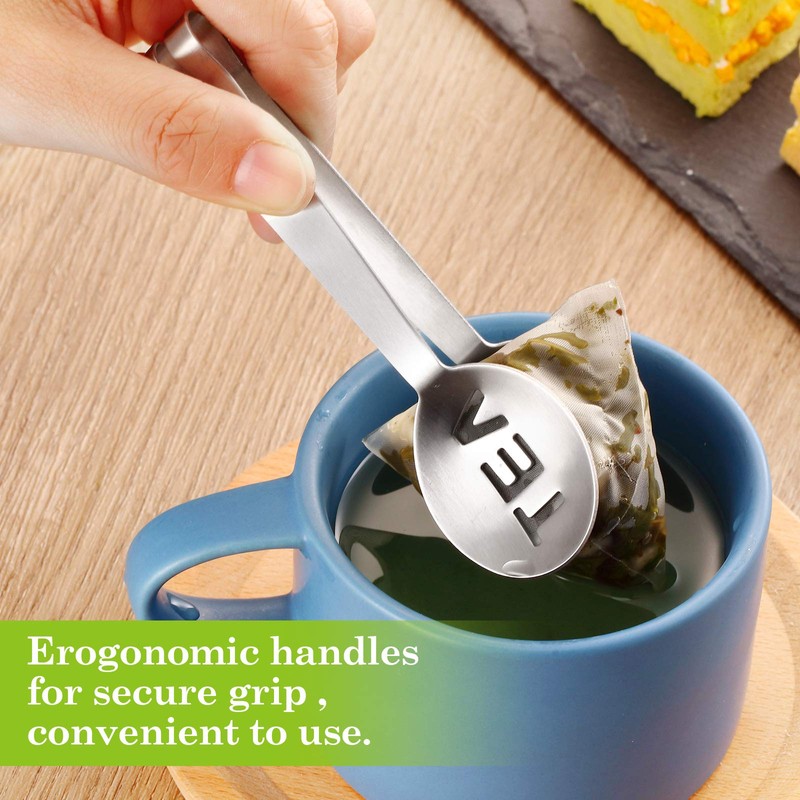 Tea Bag Squeezer Tongs Stainless Steel Spoon for Bags Silver