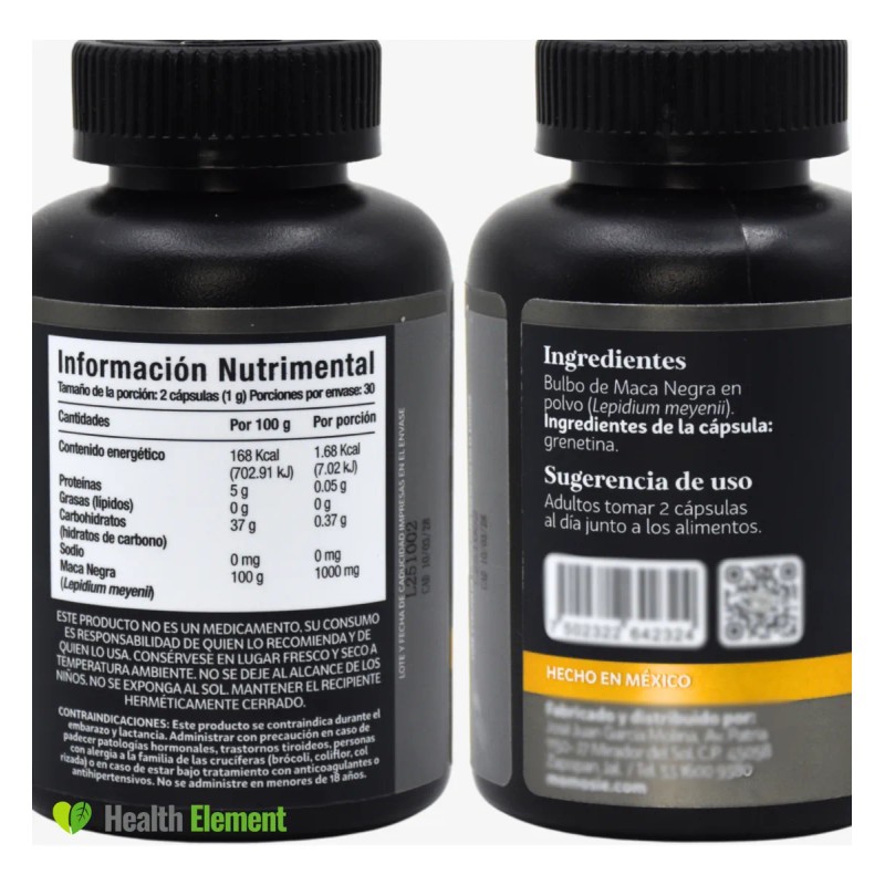 Maca Negra Peruana Organica 1000 Mg Vitalidad Y Rendimiento