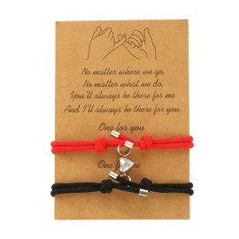 GIEIWIW Pinky Promise Distance Matching Bracelets Friendship Couple Magnetic Bracelet Adjustable Cord Heart Bracelet For Graduation Valentine's Day Daily Gifts Black Red