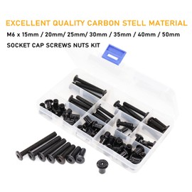 Black M6 Hex Drive Socket Cap Bolts Kit, binifiMux 35-Set Allen Head Countsunk Furniture Crib Bolts Nuts Kit, M6x15mm/ 20mm/ 25mm/ 30mm/ 35mm/ 40mm/ 50mm