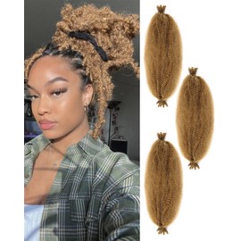 3 Packs Springy Afro Twist Hair with Crochet Hook, 16 Inch Pre-Separated Marley Crochet Braiding Hair for Distressed Soft Locs, Synthetic Hair Extension for Women(27#)