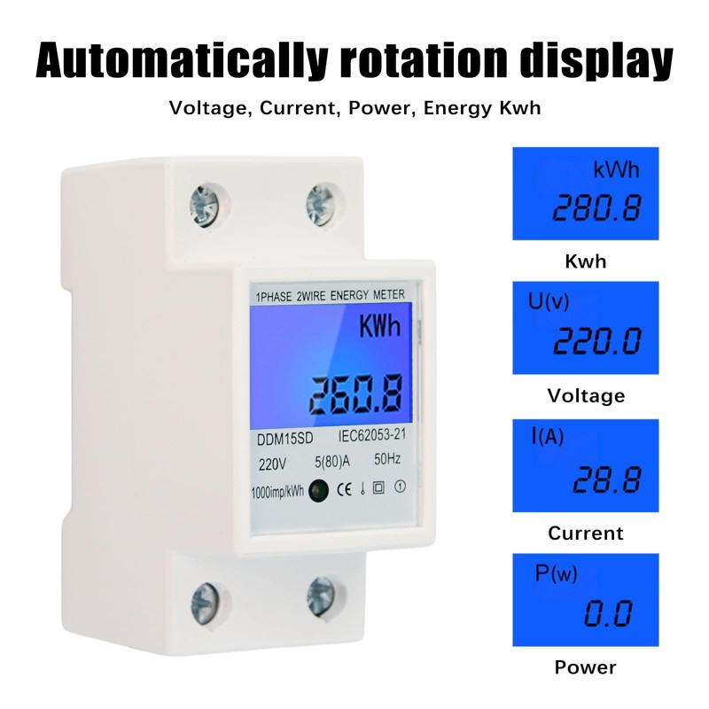 Flylin Single Phase Energy Meter 5-80A DDM15SC LCD Digital Display,