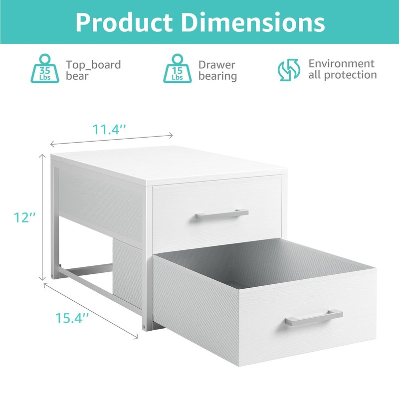 BOLUO Stackable Storage Drawers Closet Organizers and Storage Fabric White