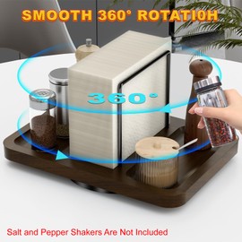 Gomyrod Napkin Holder for Table, Rotating Metal Standing Napkin Dispenser with Salt and Pepper Shakers Caddy Standing Paper Napkin Storage for Kitchen Dining Table Decor（Not Including Shakers）