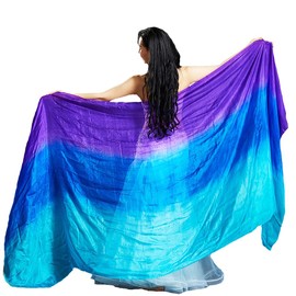 Leemiman Women 2.5 m Long Belly Dance Silk Veils Hand-made Dyed Veil (Turquoise Blue Purple)