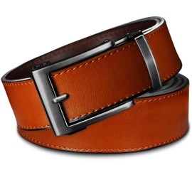 Aventus Men's Holeless Leather Ratchet Click Belt - Trim to Perfect Fit (Various Styles and Colors) (The Classic - Gun Metal Buckle With Sienna Tan Leather Belt, Custom: Up to 33'' Waist)