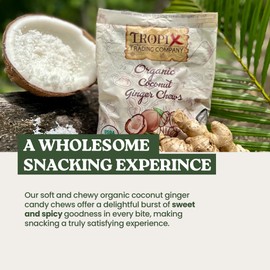 Tropix Trading Company - Organic Ginger Chews, Sweet and Spicy Ginger Chews Made From USDA Organic Fresh Ginger, Non-GMO and No Added Flavorings, Vegan and Gluten-Free Ginger Chew (Coconut Ginger)