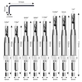 AIMLENTOOL 17pcs VIX Bits Self Centering Drill Bit Set, 1/4" Hex Shank Self Centering Hinge Tapper Core Drill Bit for Woodworking Window Door Hinge with 1 Hex Key & 8 Drill Bits 5/64-1/4"
