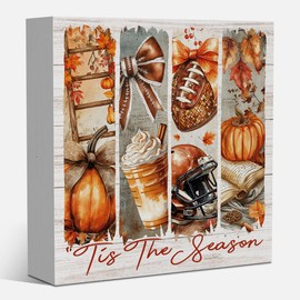 Tis the Season Fall Decorations for Home Fall Pumpkin Kitchen Decor Autumn Thanksgiving Decorations Farmhouse Autumn Football Decor for Table 5 x 5 inches (Tub 3910)