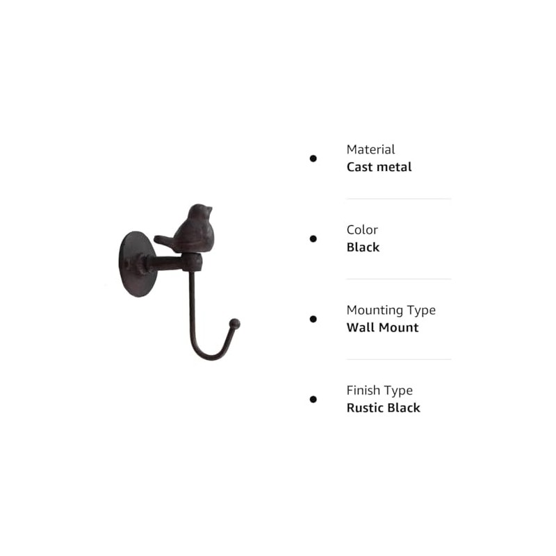 YukaBa 520013 Songbird Wall Hook, Brownish Black (Brownish Black-2Pack Bird)