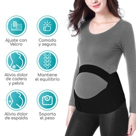 Tiernelle Faja para Embarazadas con Soporte para el Alivio del Dolor de Cadera, Pelvis, Lumbar y Espalda. Faja Embarazo con diseño Transpirable y Ligero de 3 Piezas. Cinturon pelvico. V2 (Negro, M)
