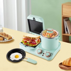 3 in 1 Breakfast Station, Electric Retro Breakfast Machine w/Non-stick Frying Pan, Household Mini Bread Toaster Sandwich Maker w/Boiling Pot and Food Steamer
