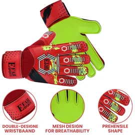 EFAH SPORTS Football Goalkeeper Gloves For kids Boys Children Youth Soccer Goalie Goalkeeping Glove with Strong Grip Palms (Size 3, Red/F.yellow)