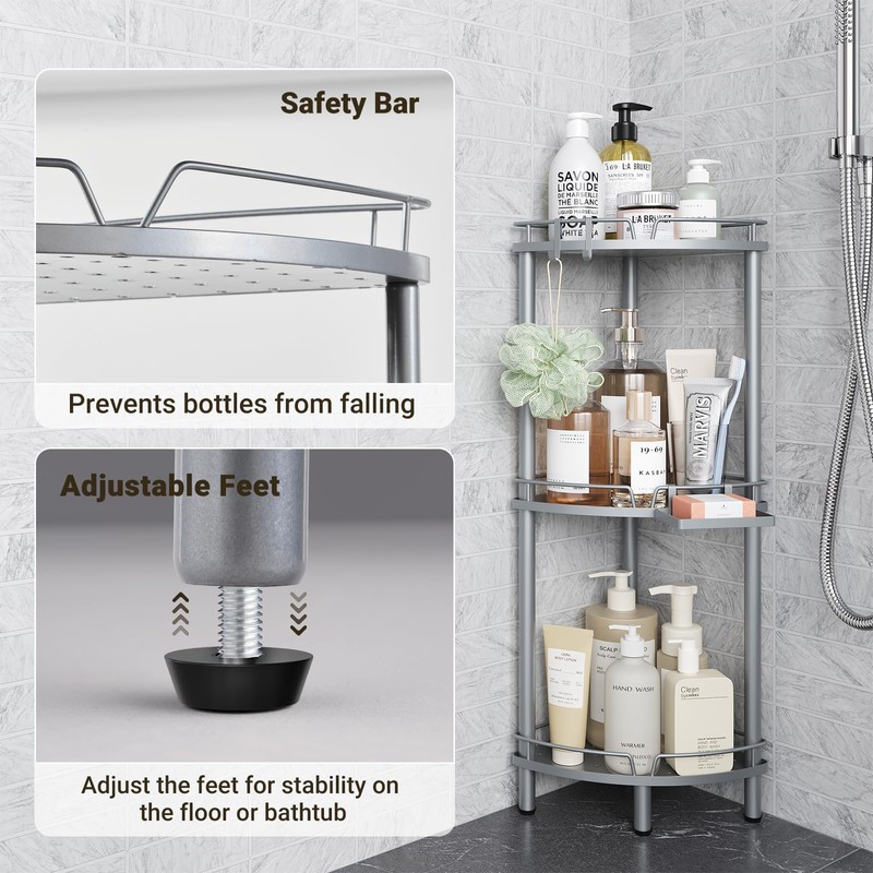 ELYKEN Corner Shower Caddy Standing, 3 Tier Rustproof Metal Shower