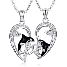 PARYFO BFF Necklace Orca Mother Daughter Necklace Heart 925 Sterling Silver Whale Pendant 2 Pieces BFF Chain Friendship Necklaces for Women Daughter Ladies Couple Partner Gay, Sterling Silver, Crystal