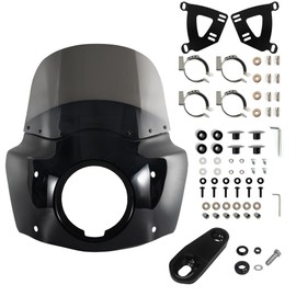 FATECIM Motorcycle 5.75" Headlight Fairing with 15" Dark Smoke Windshield Windscreen & 35-41mm Mounting Hardware For Harley 86-15 Sportster 1200 Iron 883 XL883N Sportster 1100