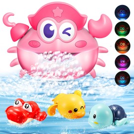 Baby Bath Toys,Light Up Crab Bubble Machine Blower with LED Lights,3 Cute Wind-Up Bath Toys for Kids Ages 1-3 4-8 Toddler Bathub Toy Great Birthday Gifts for Kids