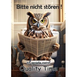 Blechschild Humor Aluminium 20x30cm - auf der Toilette mit Zeitung Eule Uhu 49