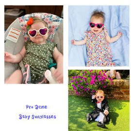 Pro Acme TPEE Unbreakable Heart-Shaped Baby Polarised Sunglasses with Strap Adjustable Toddler & Baby Age 0-24 Months, Grey Frame | Gold Mirrored Lens