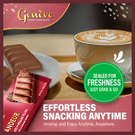 Genève Swiss Dark Chocolate Bars, 1 oz (12 Pack) | Geneve Grandeur | Dairy Free | Individually Wrapped | Rich & Creamy Swiss Chocolate | Dark Chocolate with Praline Filling | | Kosher (including Passover)