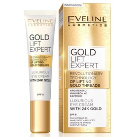 Eveline Cosmetics Gold Lift Expert Luxurious Golden Anti-Ageing Eye Cream Against Wrinkles and Dark Circles, 15 ml, Hyaluronic Eye Care, Intensive Smoothing Regeneration, Firm Skin