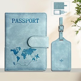 Aussi Valup Travel Wallet & Passport Holder - Leather Passport Wallet for Men & Women, Family Passport Cover, Travel Organizer for ID & Credit Cards, Perfect for Plane Trips, Journeys & Tours (Blue)