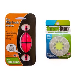 Pink Smart Slip Lock Bobber and Smart Stop Micro Bobber Stop Combo Pack (Mini, Small, Medium or Large) Includes New and Improved Tool to Attach Stops, No Pliers Needed. (Medium)
