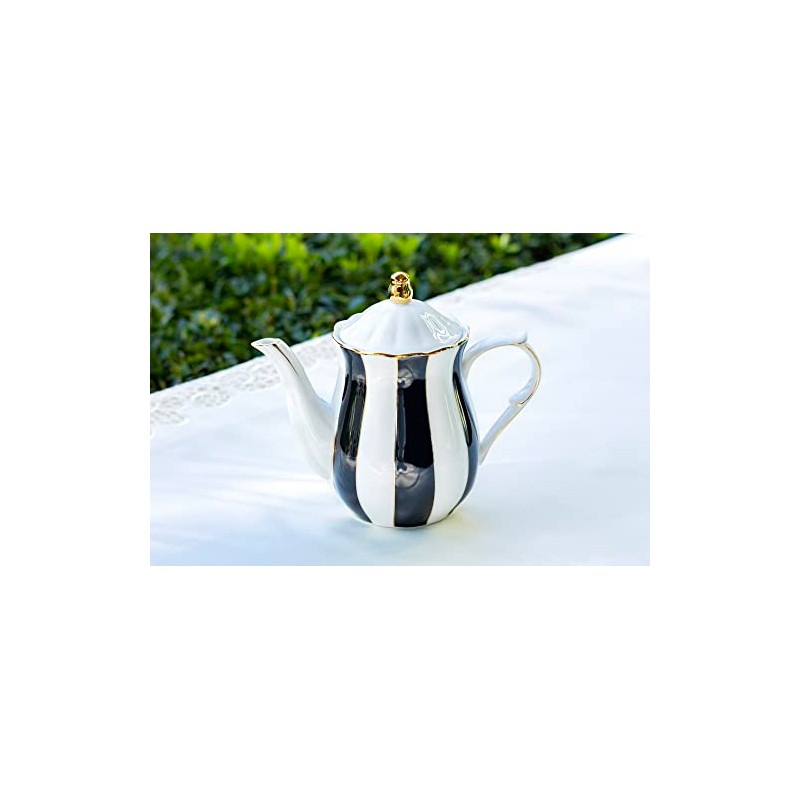 Grace Teaware Black and White Scallop Fine Porcelain Teapot