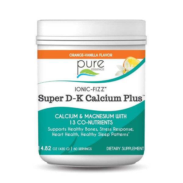 Ionic Fizz Super D-K Calcium Plus by Pure Essence - with Extra Magnesium, Vitamin D3, Vitamin K2 - Orange Vanilla - 14.82oz