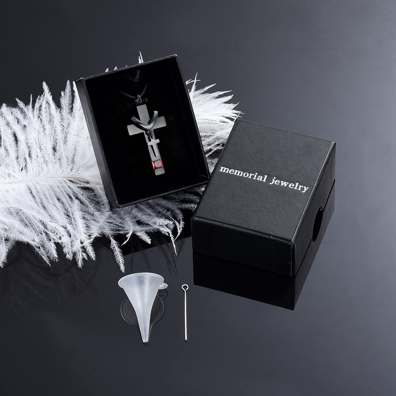 Cremation Jewelry Black Cross Urn Pendant Keepsake Memorial Necklace